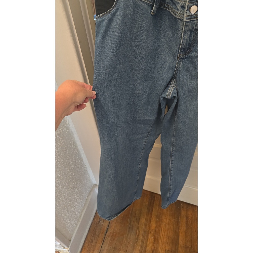 Isabel Maternity Denim Overalls Blue Wide Leg Stretchy Side Panels Size 14 NWT - Picture 2 of 6